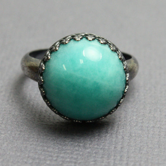 Blue Green Amazonite and Sterling Silver Ring