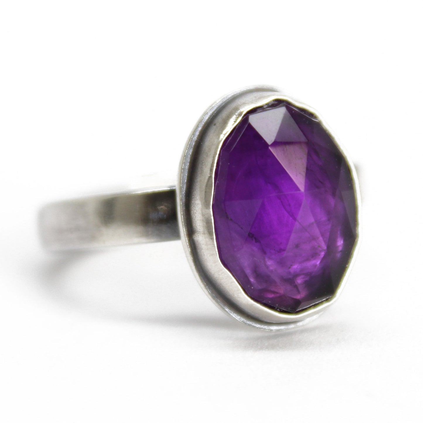 Purple Amethyst Ring in Sterling Silver, 7.75 US, Handmade