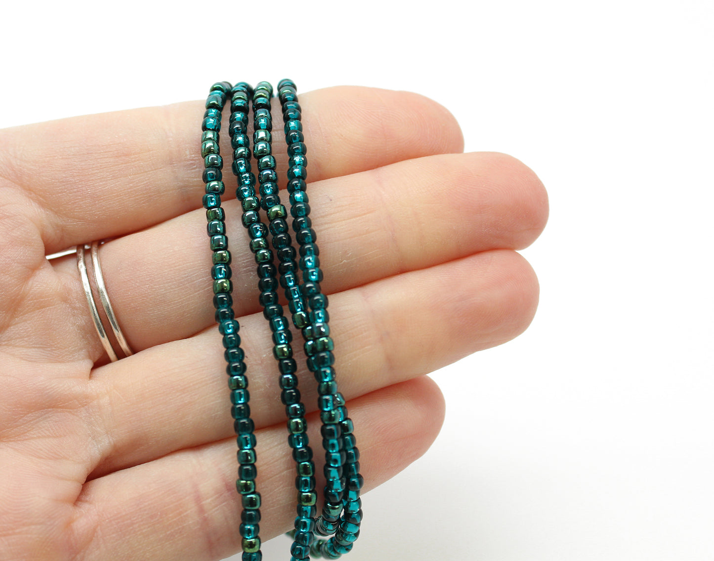 Metallic Teal Seed Bead Necklace