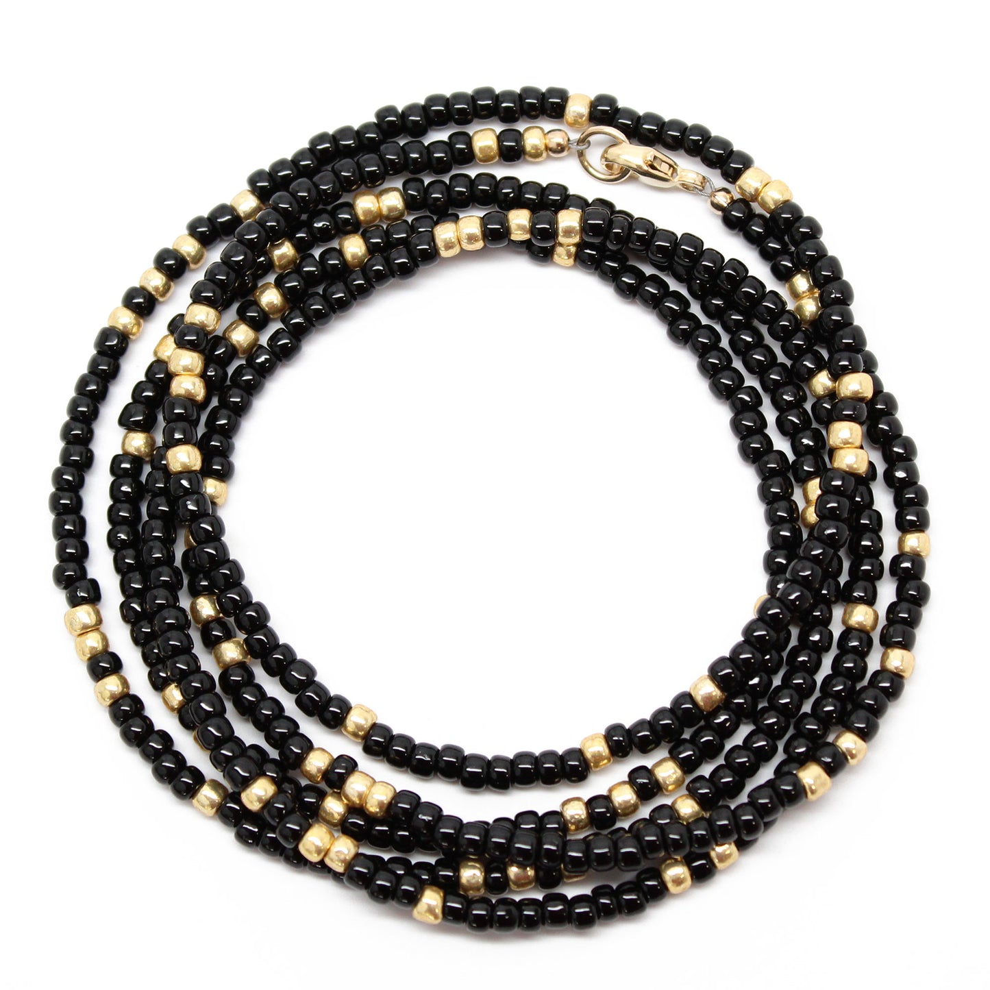 Black and Gold Seed Bead Necklace-Single Strand