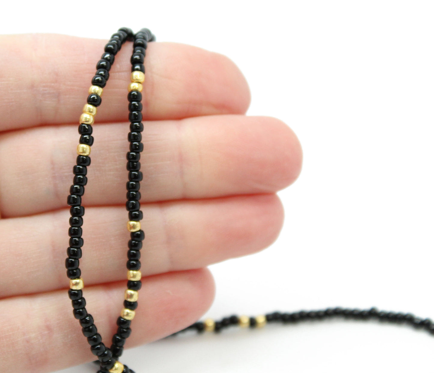 Handmade Black and Gold Seed Bead Necklace