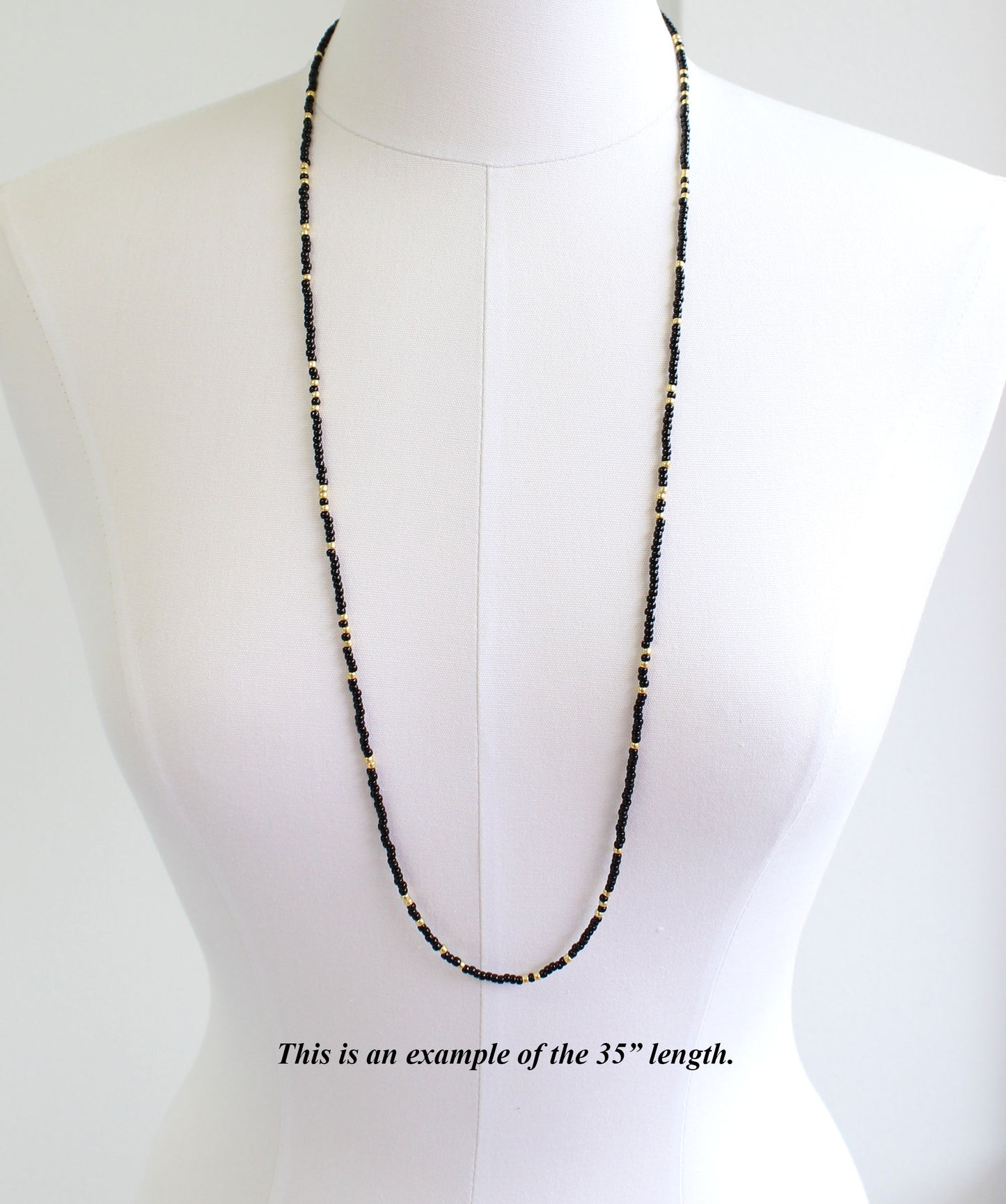 Black and Gold Seed Bead Necklace-Single Strand