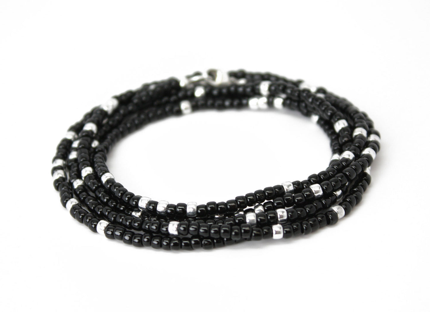 Black and Silver Seed Bead Necklace