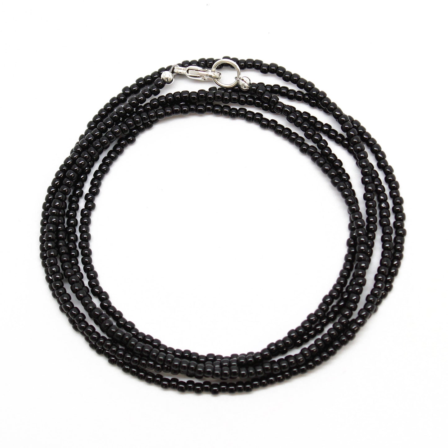 Black Seed Bead Necklace-Shiny Opaque-Single Strand