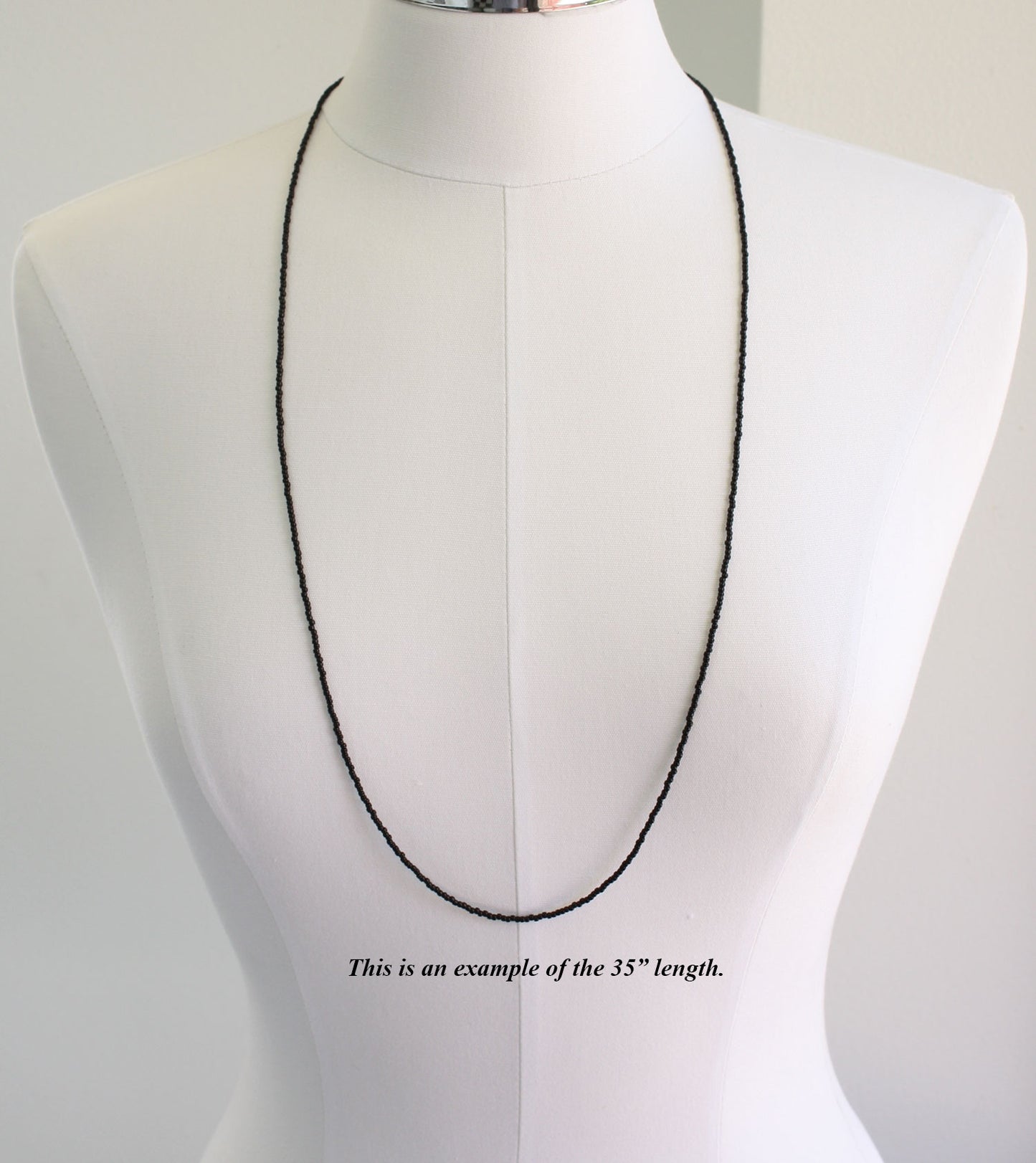 Long Black Seed Bead Necklace
