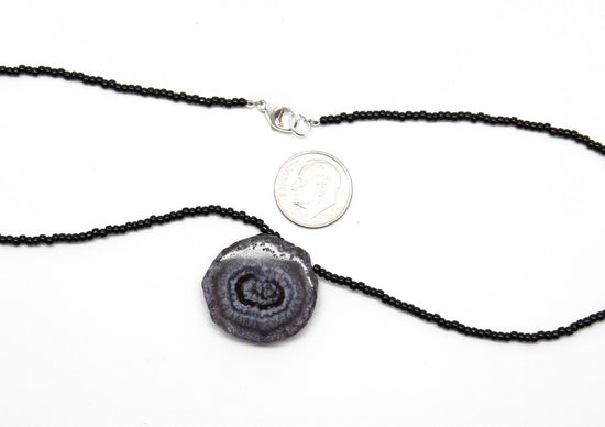 Black Solar Quartz Pendant Necklace~15.5" L 