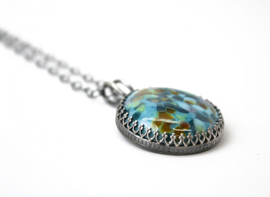 Blue Green Lampwork Glass Pendant Necklace