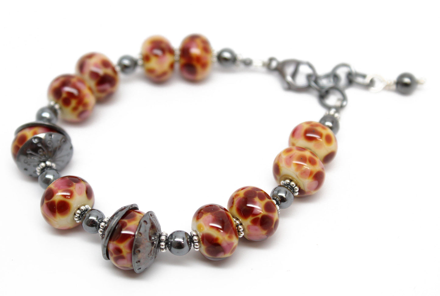 Handmade Burgundy Lampwork Bracelet in Sterling Silver