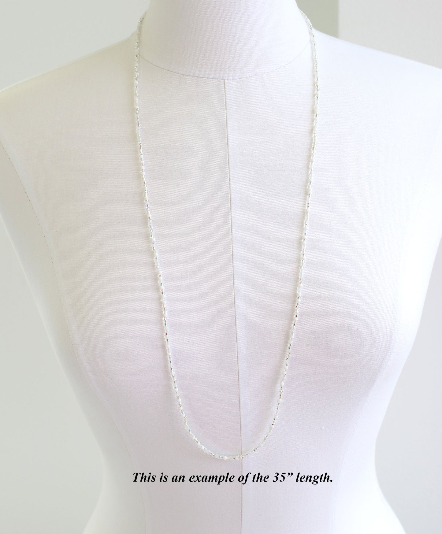 long White Seed Bead Necklace-Classic Wedding White-Single Strand
