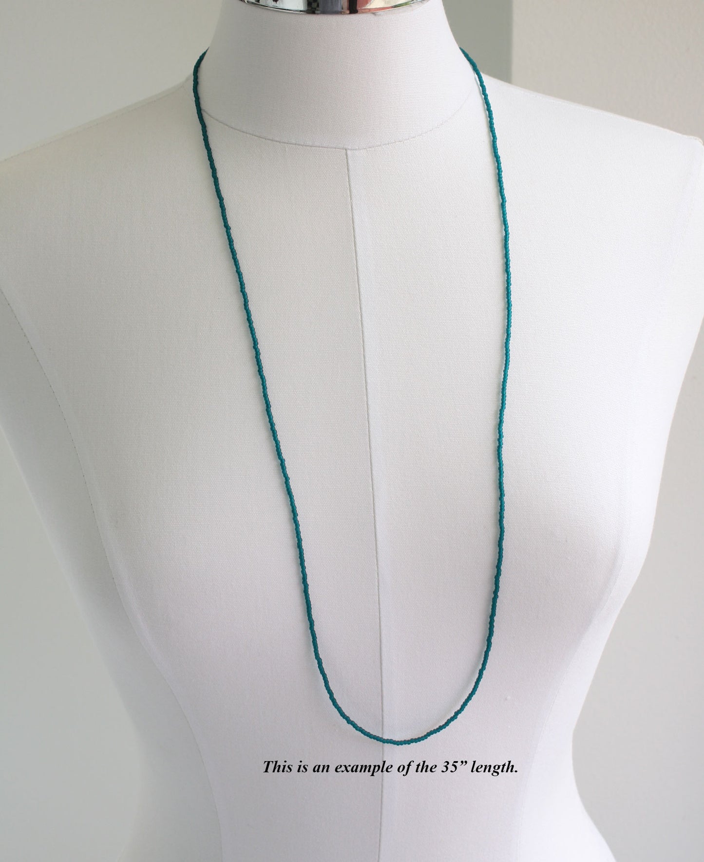 Teal Seed Bead Necklace-Blue Green Single Strand 35