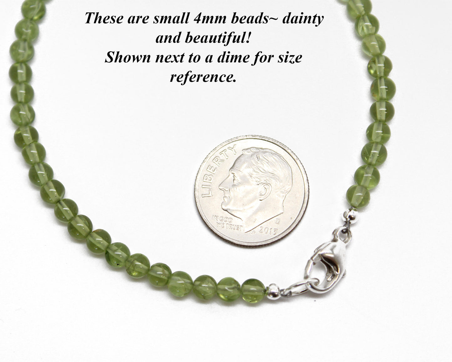 Peridot Bracelet with Lobster Clasp, Small 4mm Beads