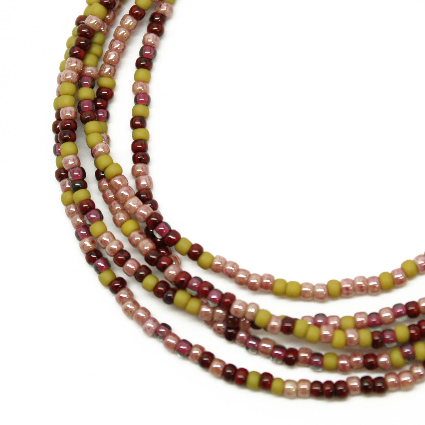 Green Plum Pink Seed Bead Necklace-Single Strand