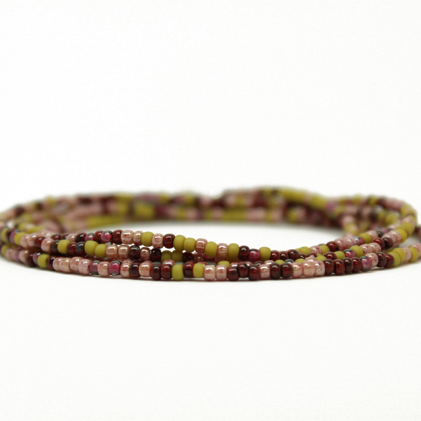 Green Plum Pink Seed Bead Necklace-Single Strand