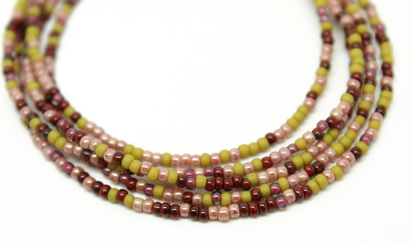 Green Plum Pink Seed Bead Necklace-Single Strand