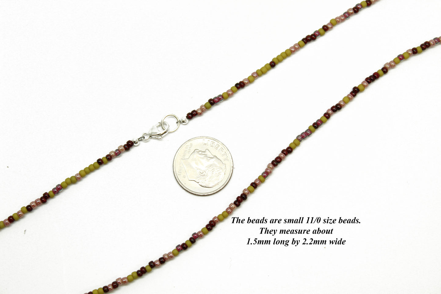 Green Plum Pink Seed Bead Necklace-Single Strand