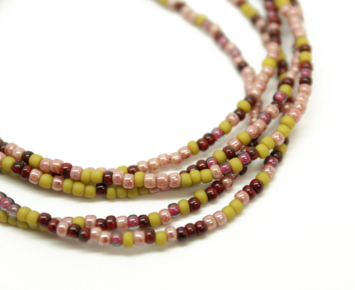 Green Plum Pink Seed Bead Necklace-Single Strand