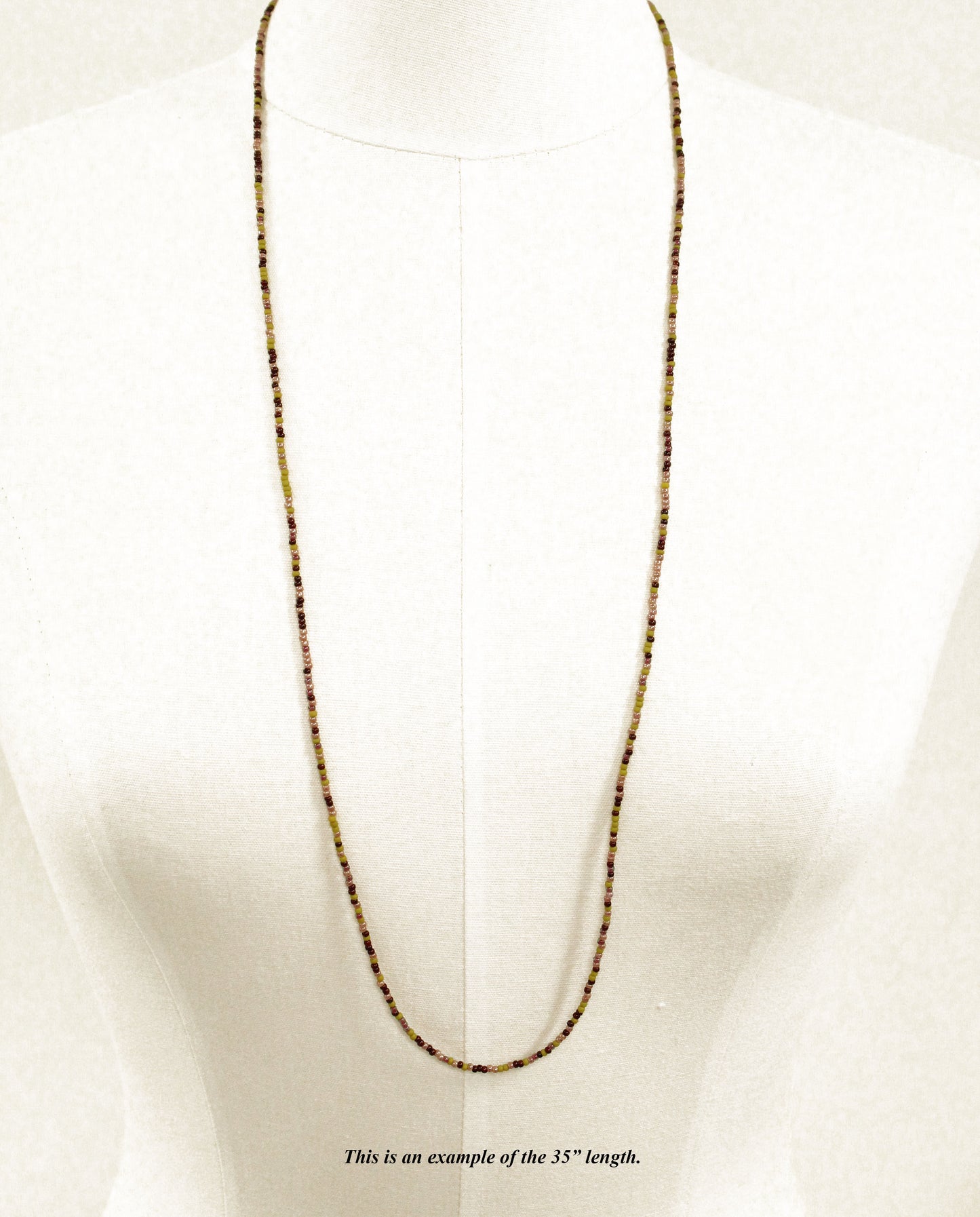 Green Plum Pink Seed Bead Necklace-Single Strand