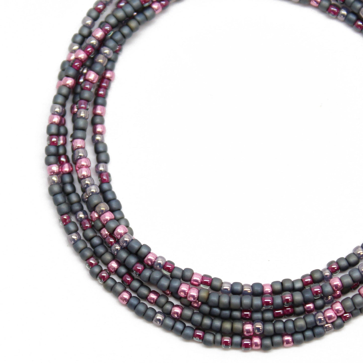 Grey and Pink Seed Bead Necklace-Single Strand