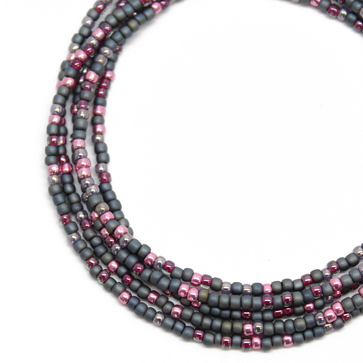 29 inch pink clay bead necklace on black leather double strand unique gold  tone