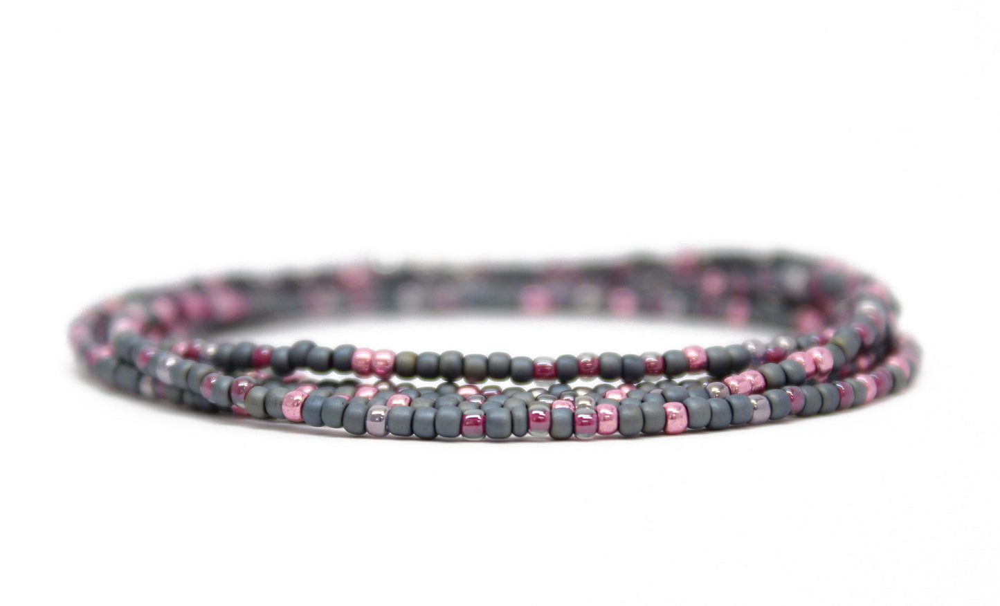 Grey and Pink Seed Bead Necklace-Single Strand