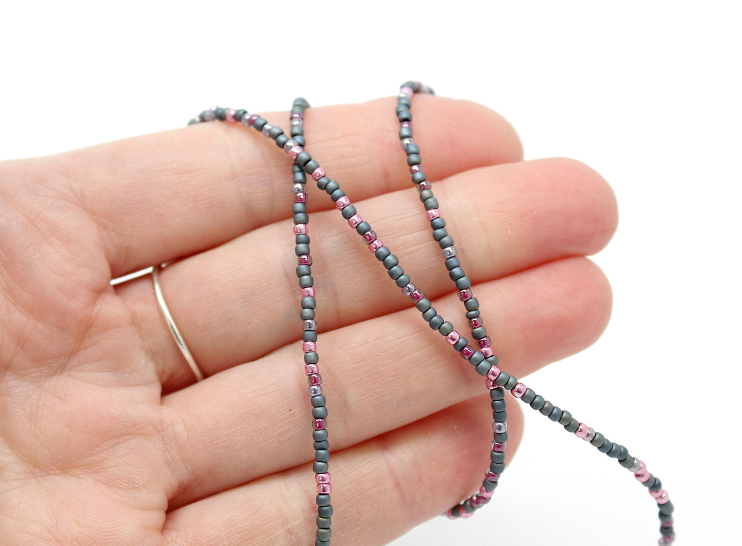 Grey and Pink Seed Bead Necklace