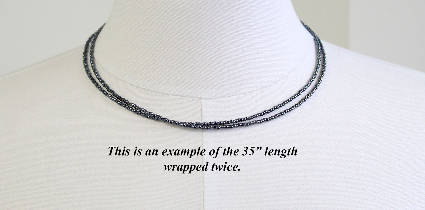 Hematite Glass Seed Bead Necklace