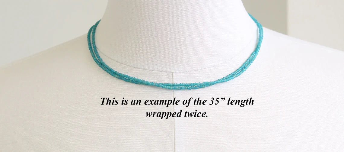 Matte Transparent Turquoise Seed Bead Necklace, Thin 1.5mm Single Strand