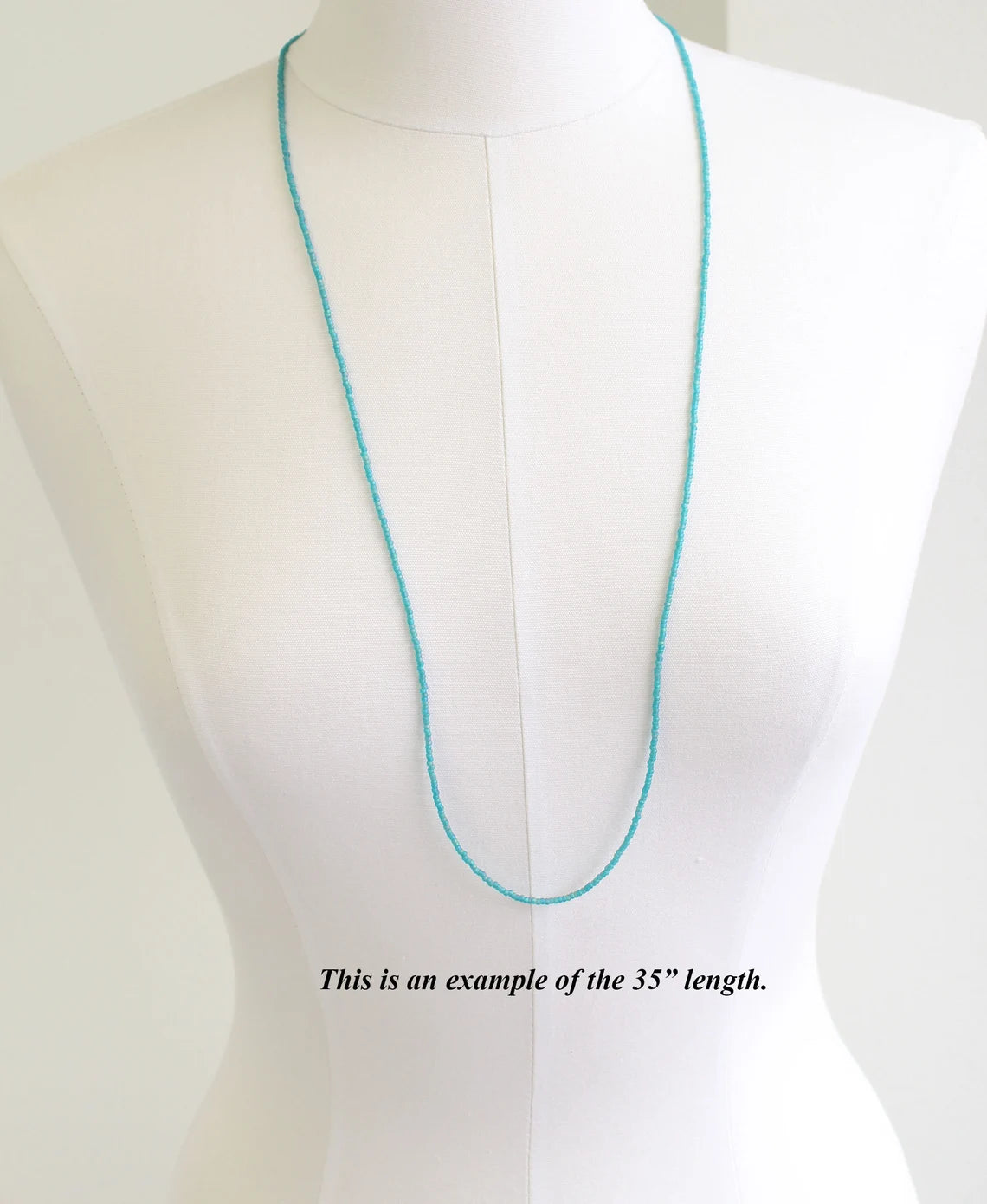 Matte Transparent Turquoise Seed Bead Necklace, Thin 1.5mm Single Strand