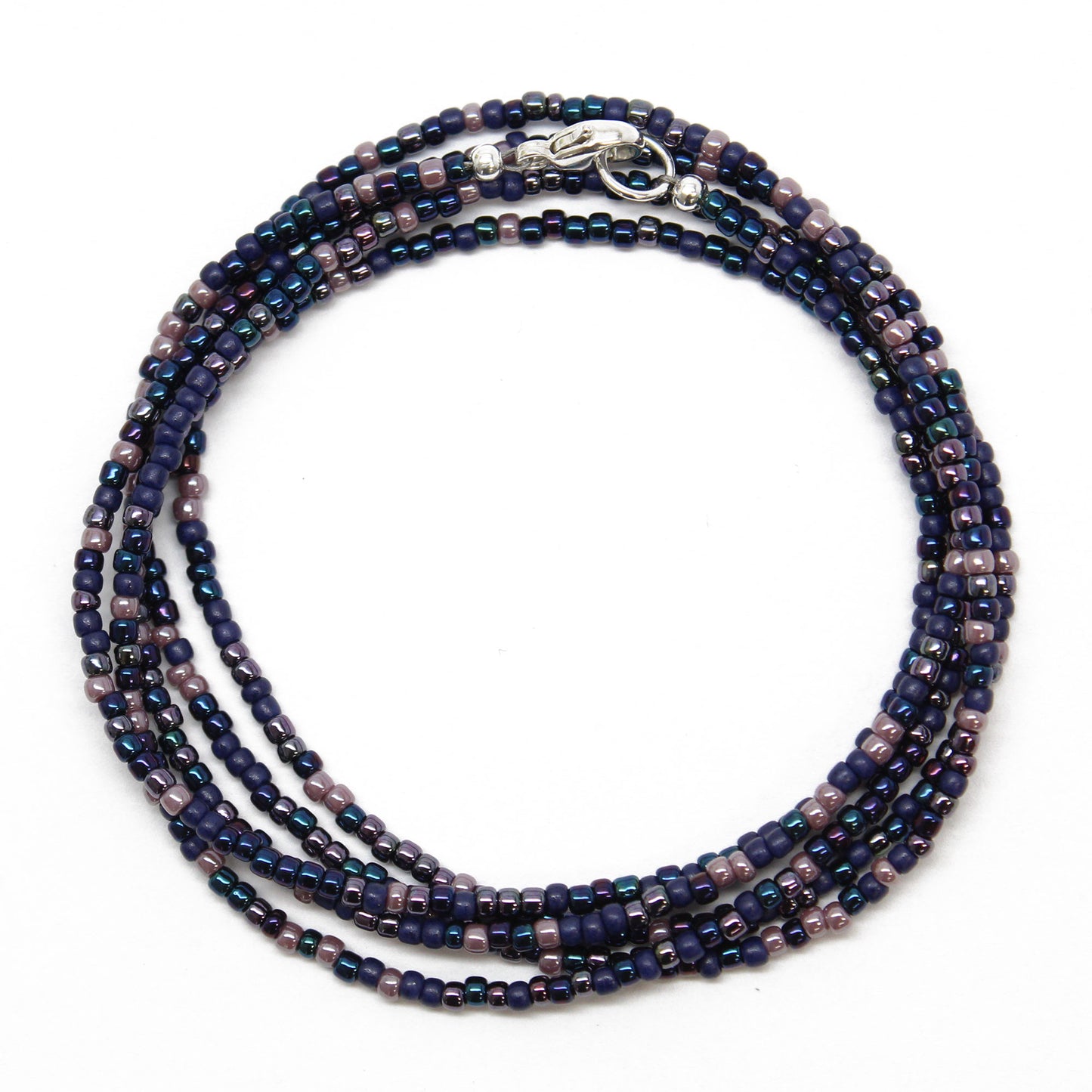 Iris Dark Blue Seed Bead Necklace Seed Bead Necklace-Single Strand