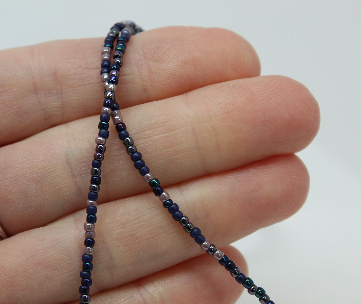 Iris Dark Blue Seed Bead Necklace Seed Bead Necklace-Single Strand