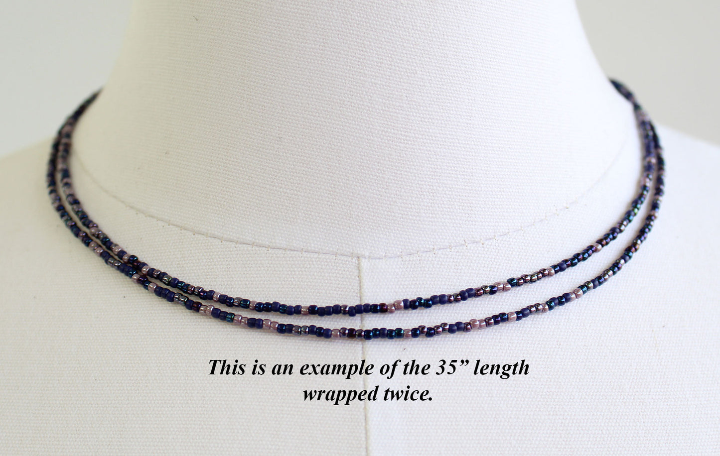Iris Dark Blue Seed Bead Necklace Seed Bead Necklace-Single Strand