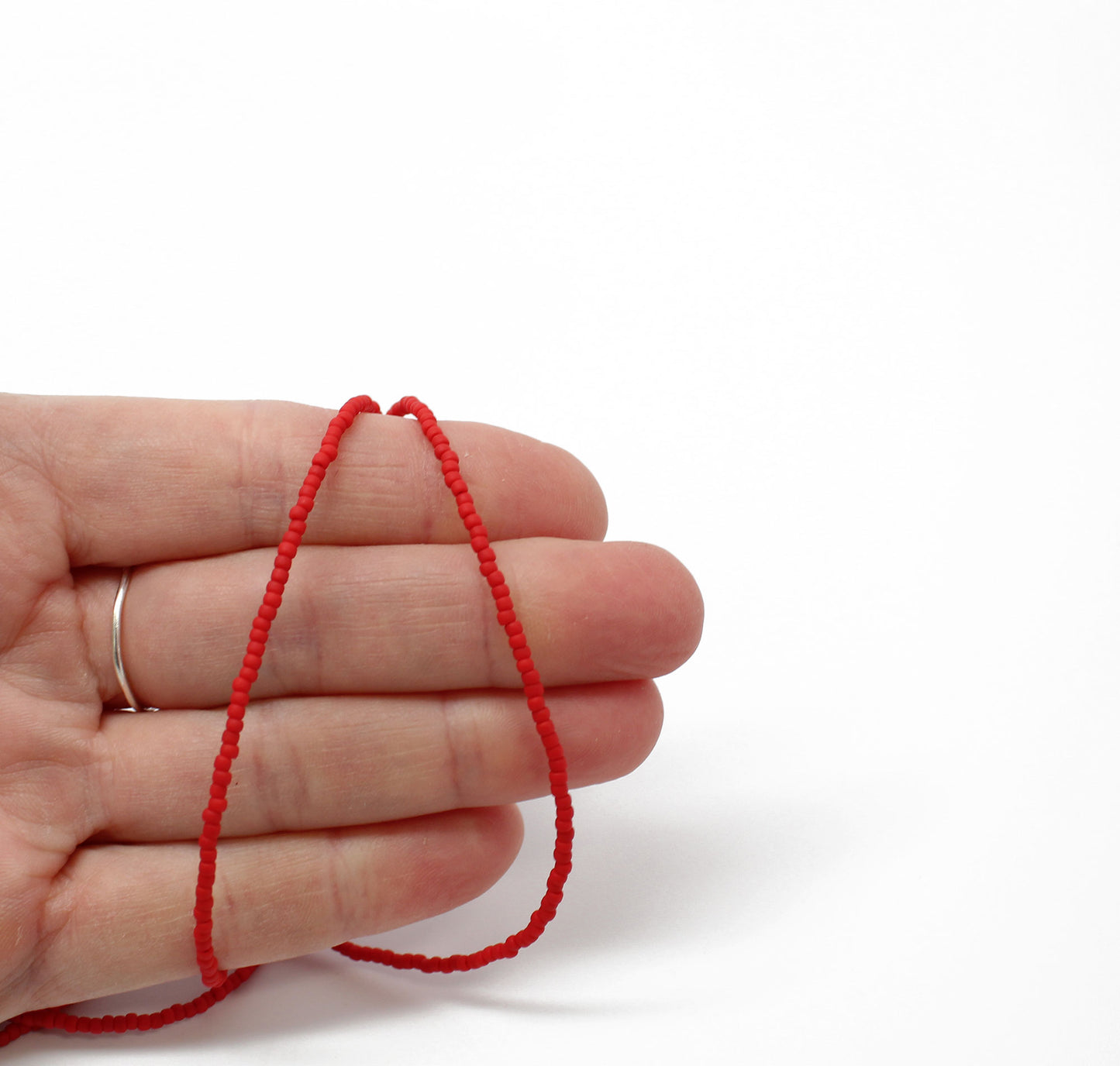 Red Seed Bead Necklace-Matte-Single Strand