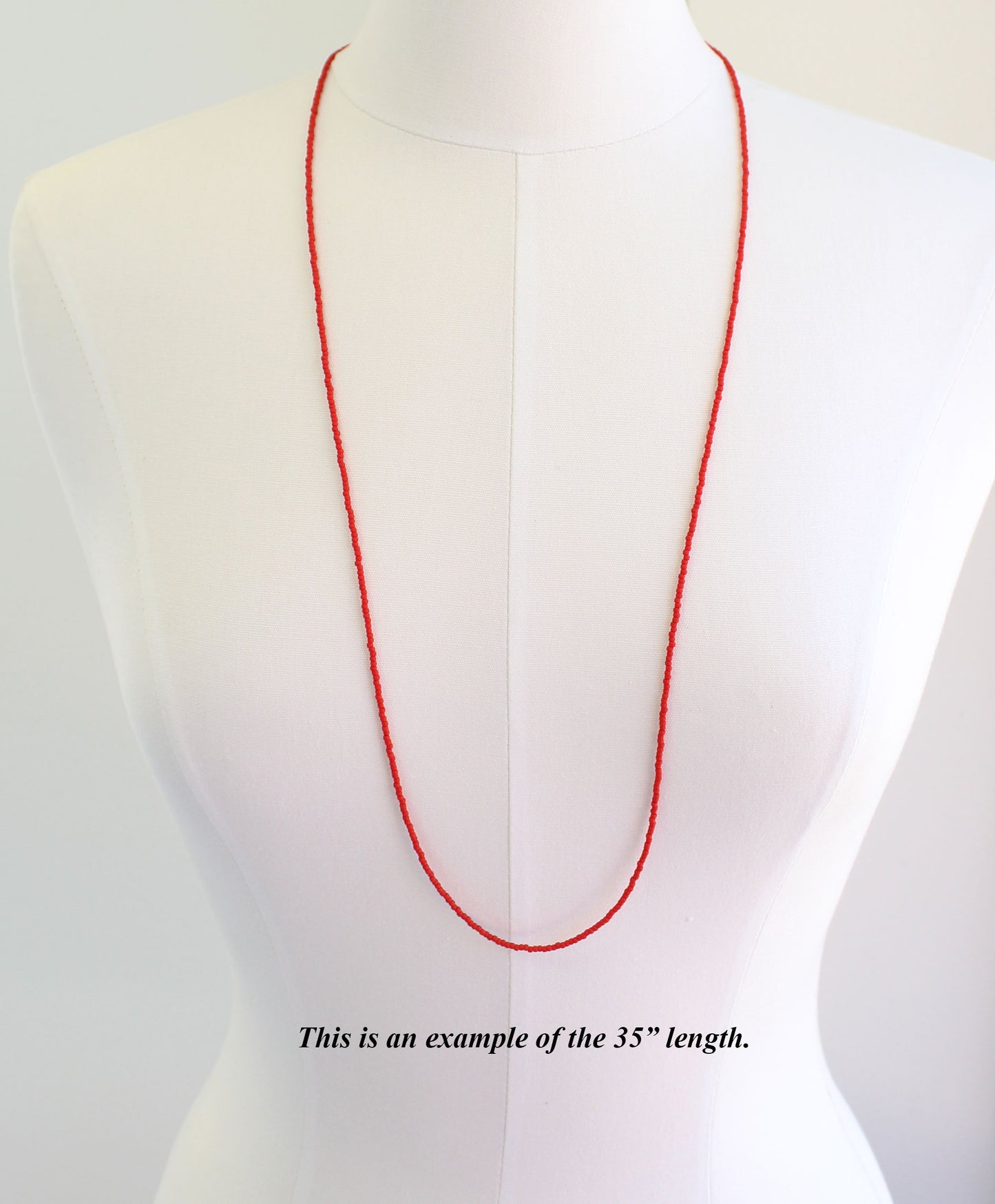 Red Seed Bead Necklace-Matte-Single Strand