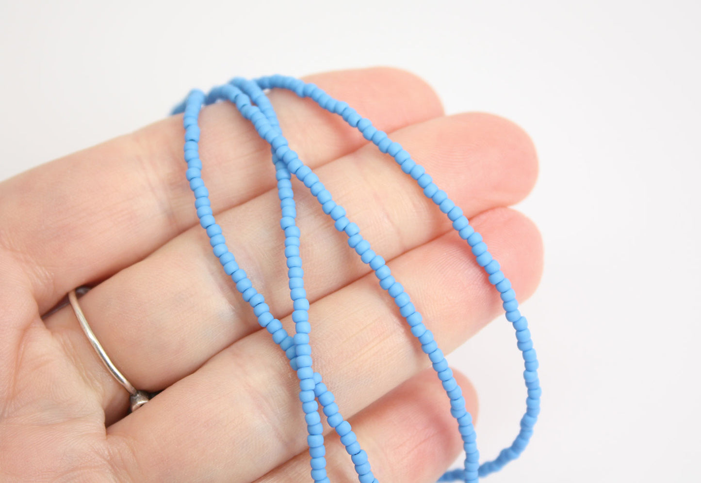 Blue Seed Bead Necklace-Dark Sky Blue Matte Finish-Single Strand