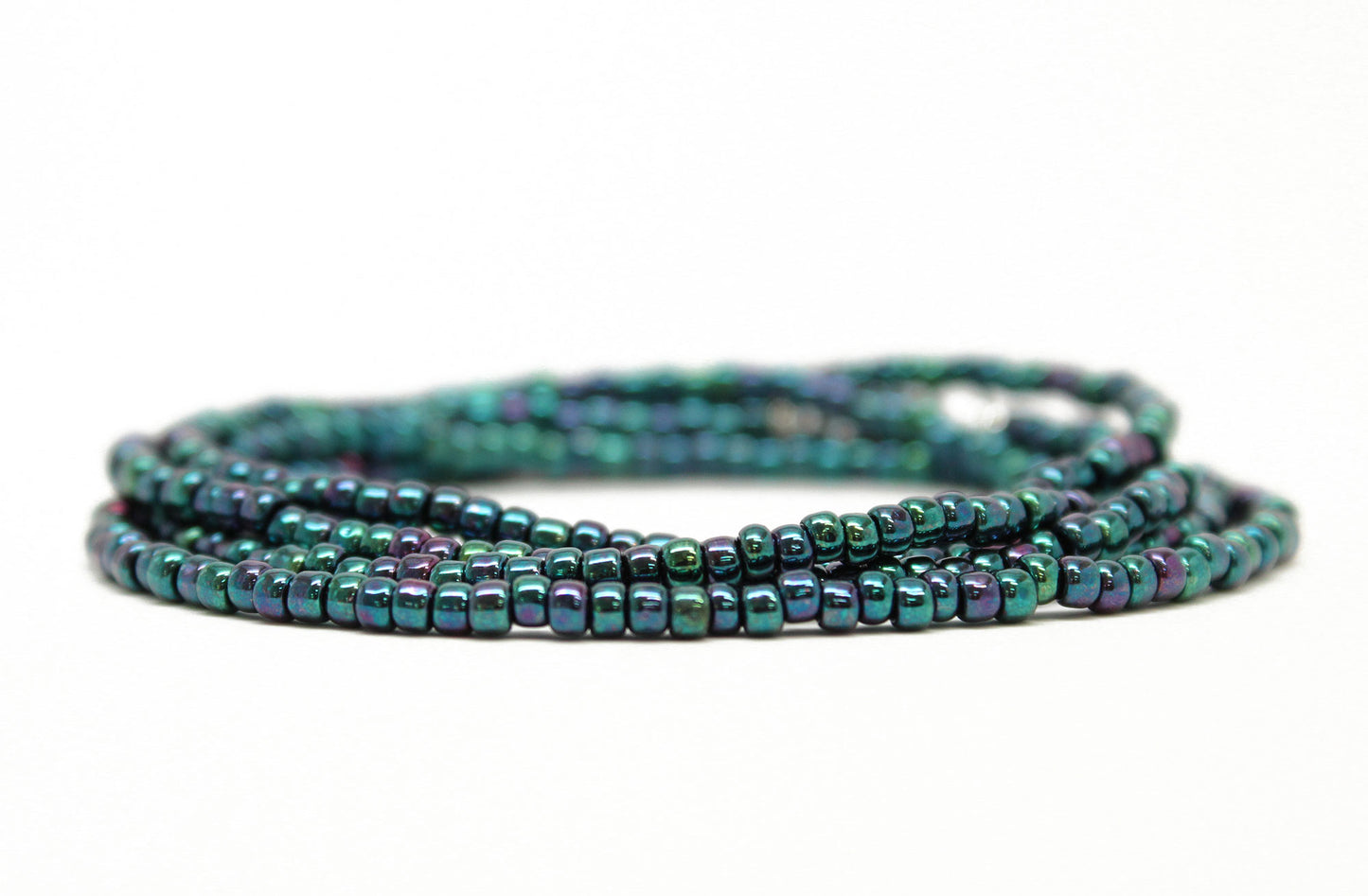 Blue Purple Seed Bead Necklace-Metallic Blue-Single Strand-8/0
