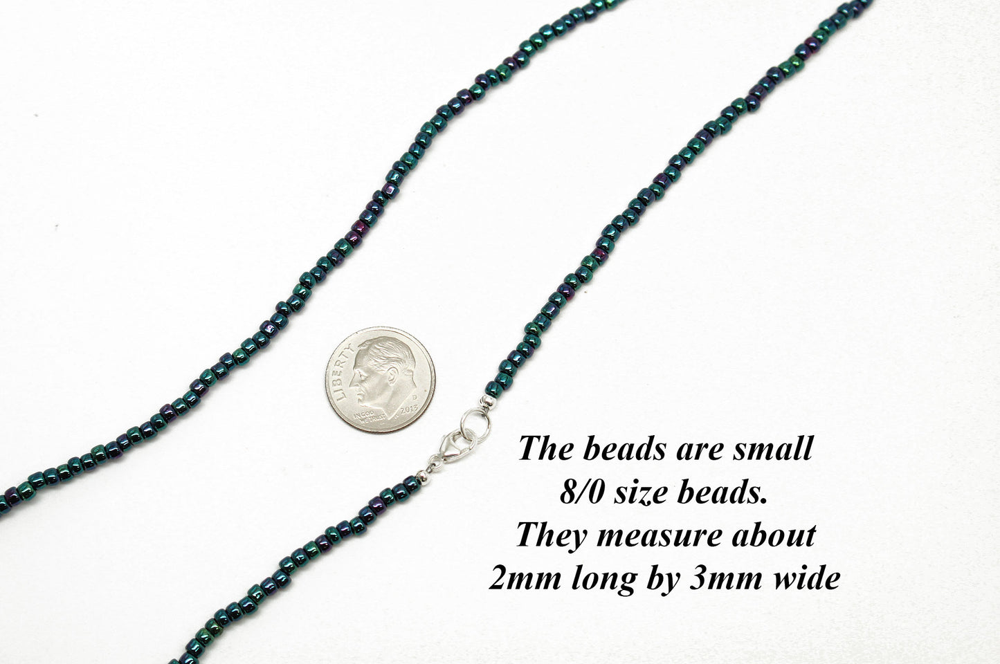 Blue Purple Seed Bead Necklace-Metallic Blue-Single Strand-8/0