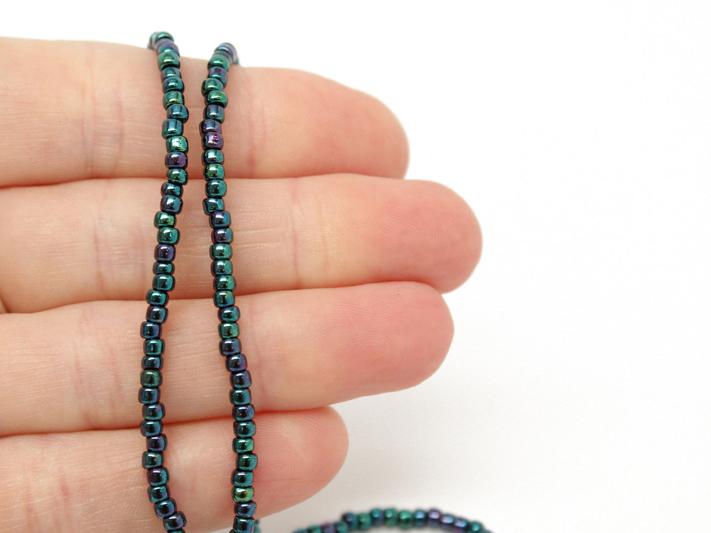 Blue Purple Seed Bead Necklace-Metallic Blue-Single Strand-8/0