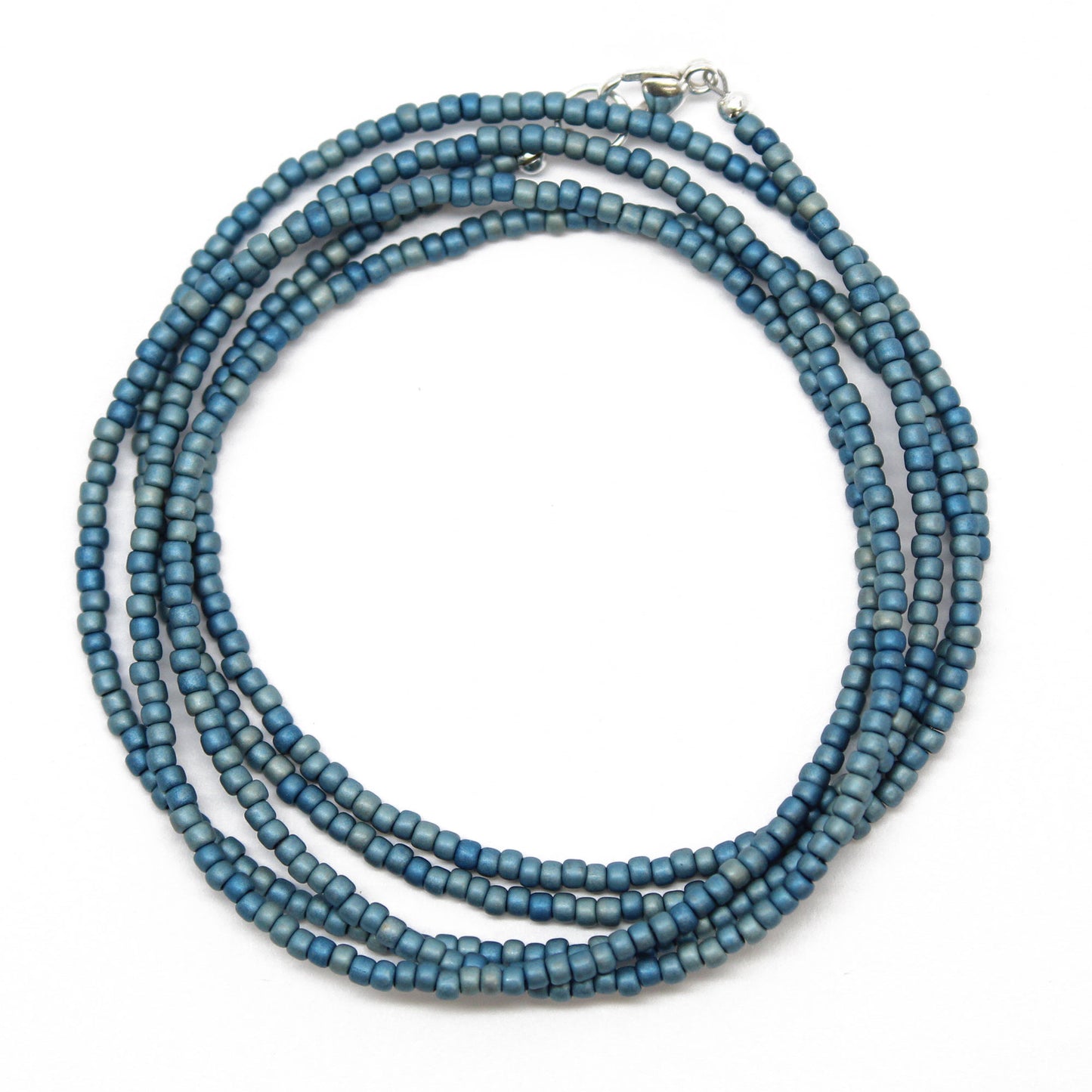 Blue Seed Bead Necklace-Medium Blue-Single Strand