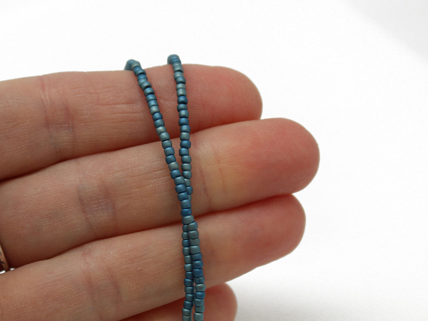 Blue Seed Bead Necklace-Medium Blue-Single Strand