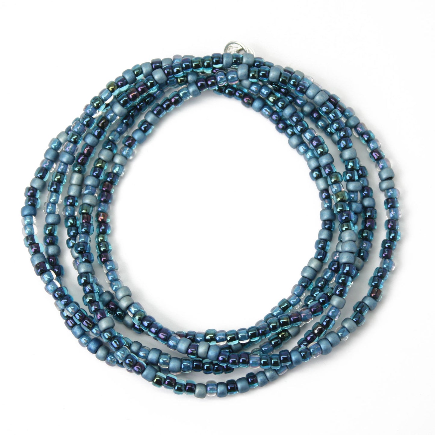 Blue Seed Bead Necklace-Multi Color Blue -Single Strand