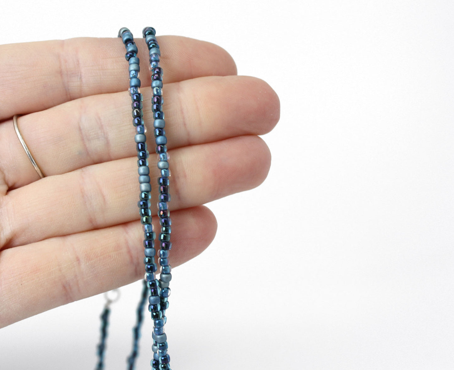 Blue Seed Bead Necklace-Multi Color Blue -Single Strand