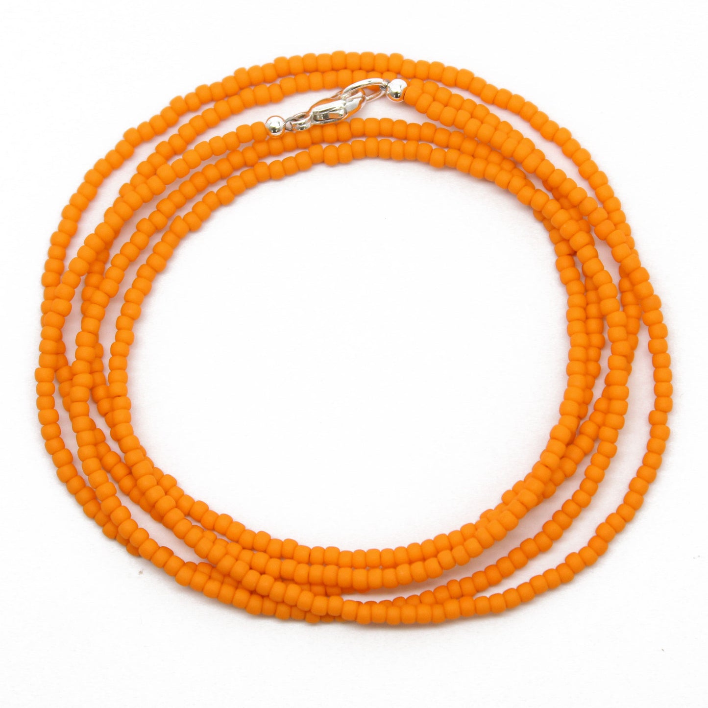 Matte Cantaloupe Orange Seed Bead Necklace, Thin 1.5mm Single Strand