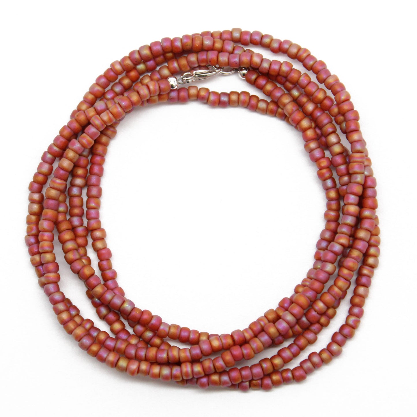 Orange Terracotta Seed Bead Necklace-Semi Glazed-Single Strand