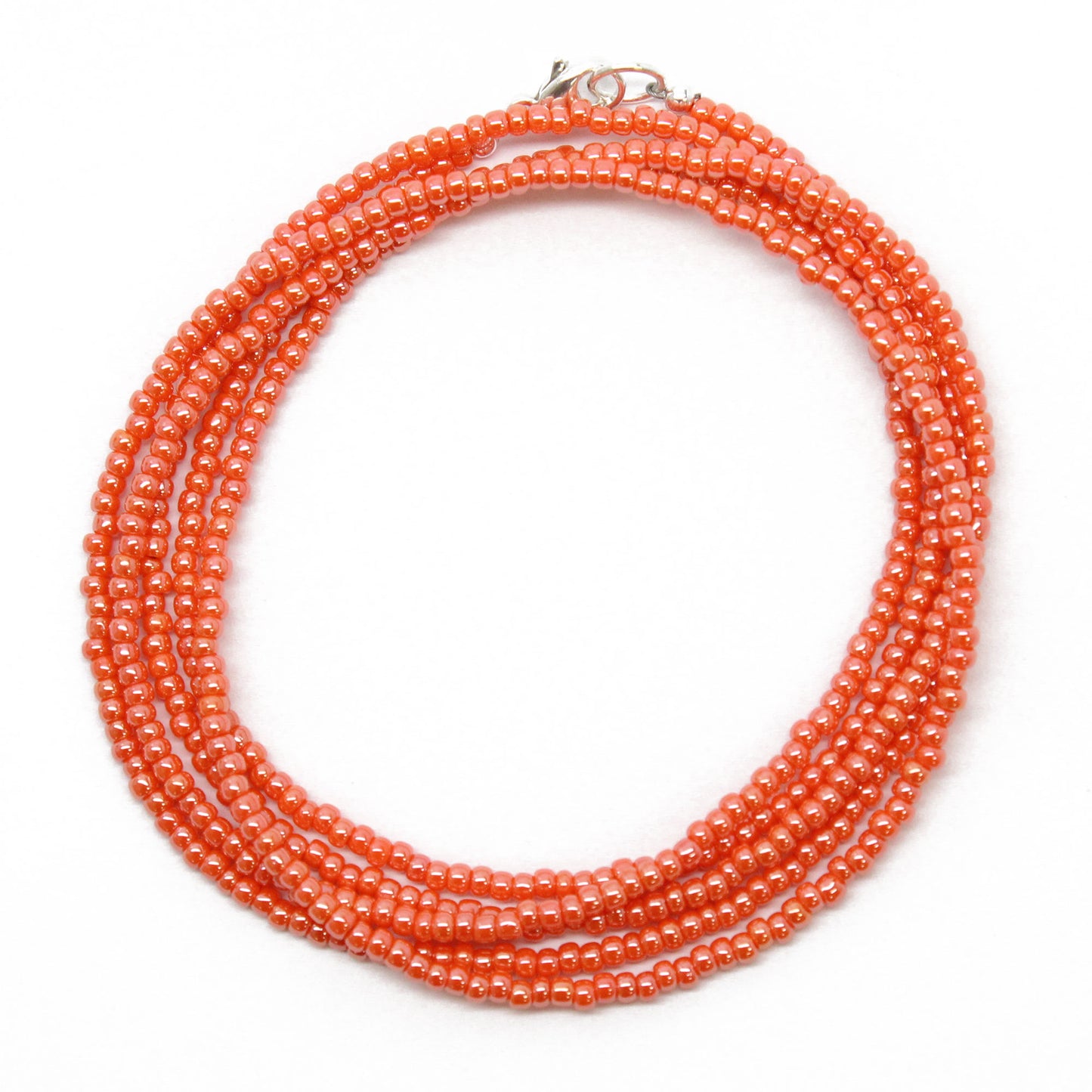 Orange Seed Bead Necklace, Single Strand