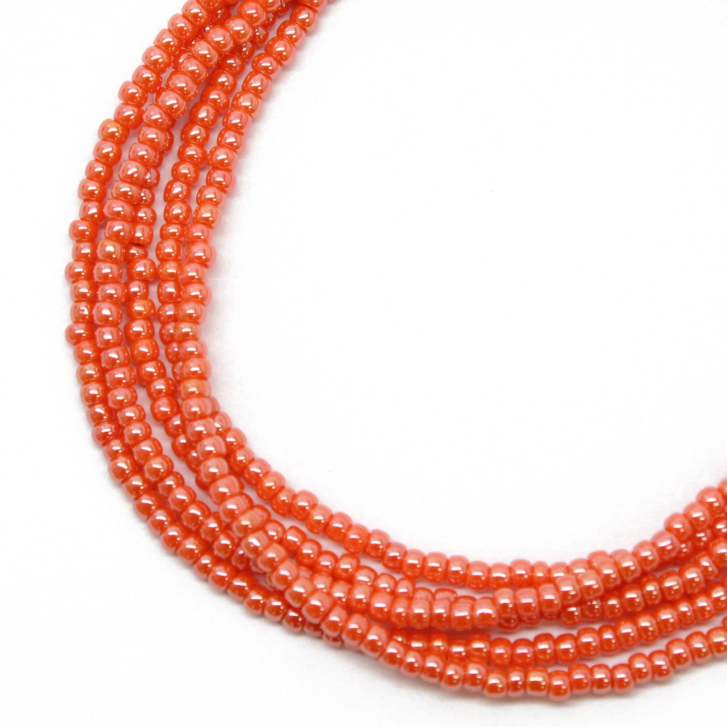 Orange Seed Bead Necklace, Single Strand