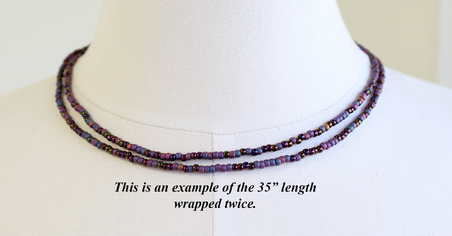 Choker Purple Blue Seed Bead Necklace-Single Strand