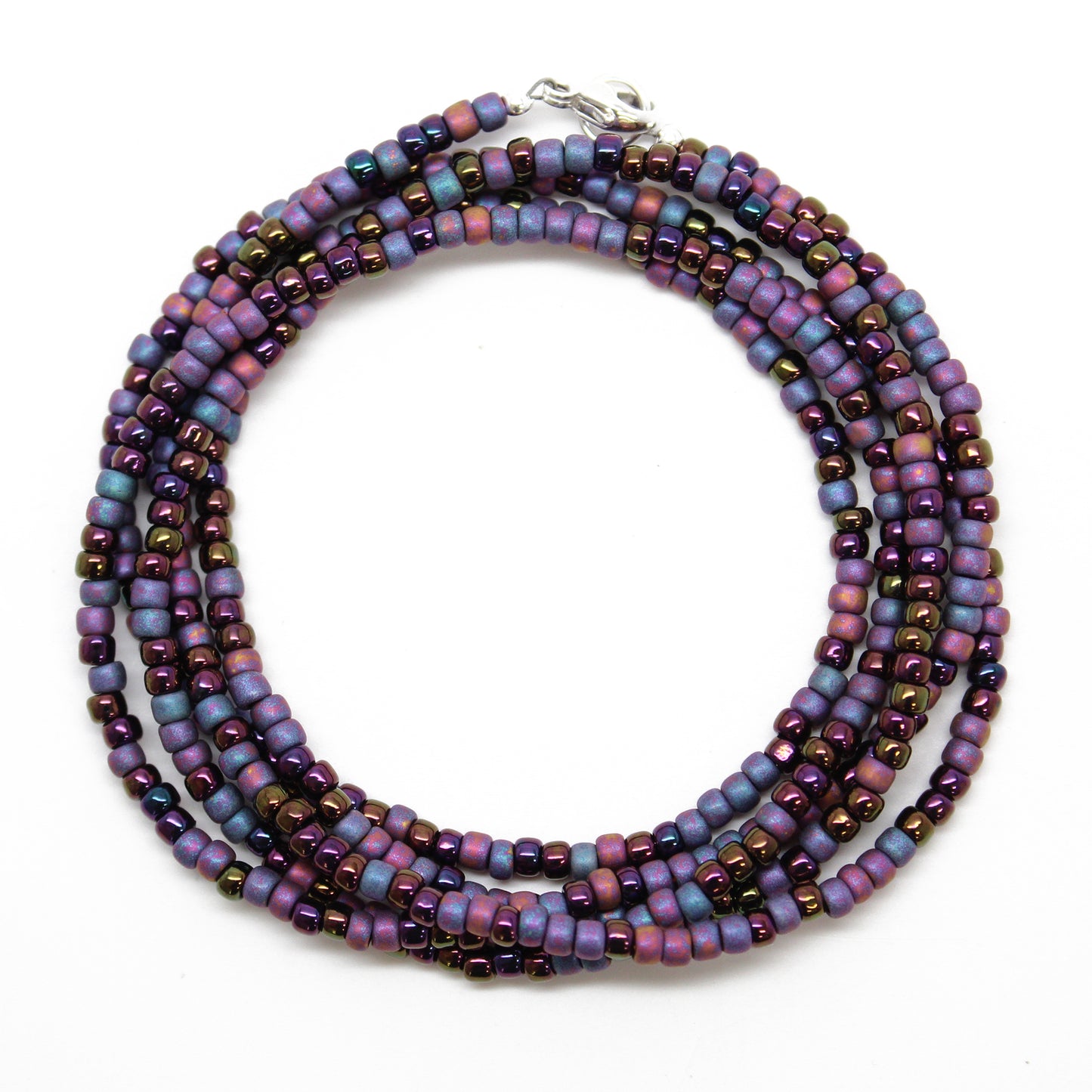 Purple Blue Seed Bead Necklace-Single Strand