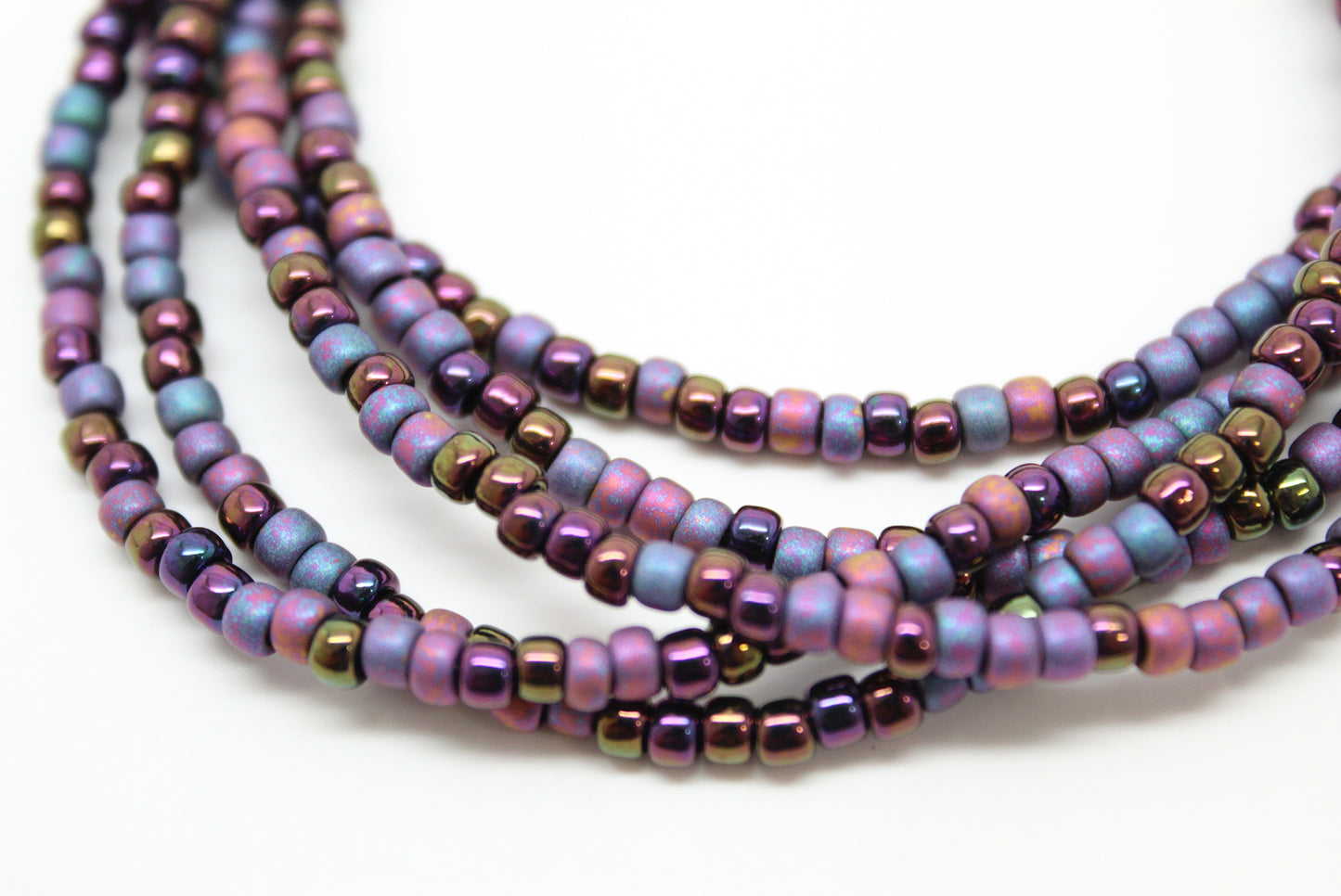 Purple Blue Seed Bead Necklace-Single Strand