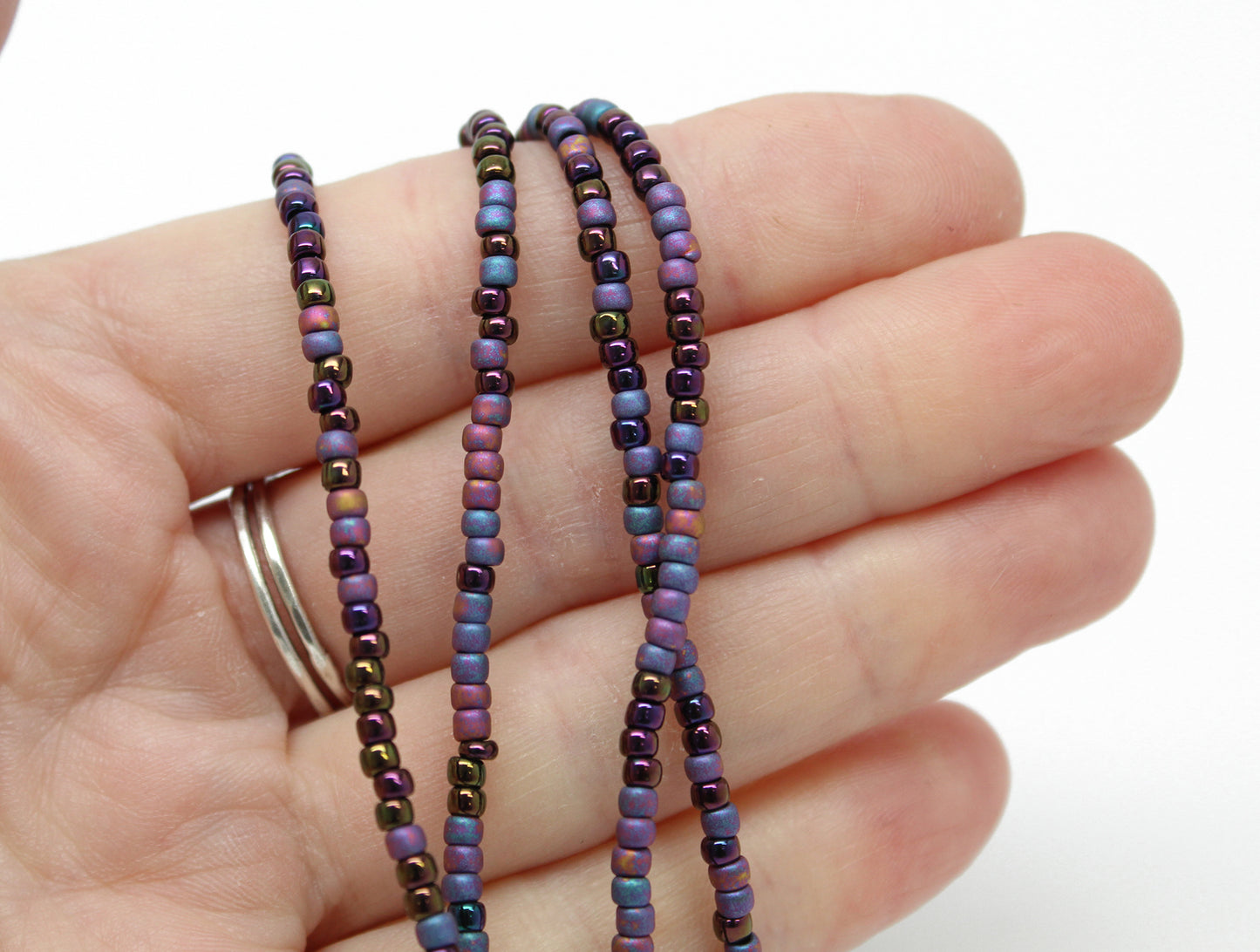Purple Blue Seed Bead Necklace-Single Strand