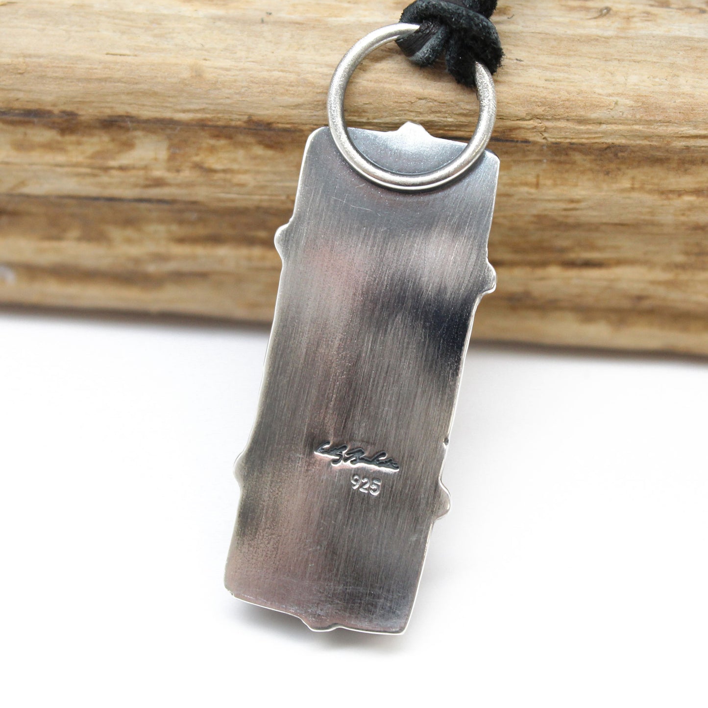 Rectangular Red and White Enamel Pendant in Sterling Silver